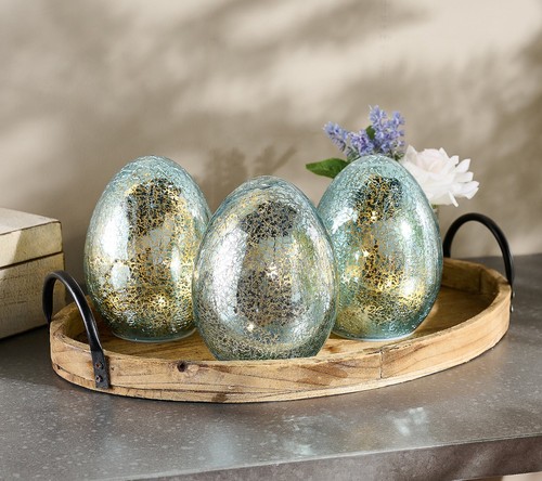 3er Set 6" funkelnde Quecksilber Glas Crackle Eier von Valerie-blau-NEU-H445266