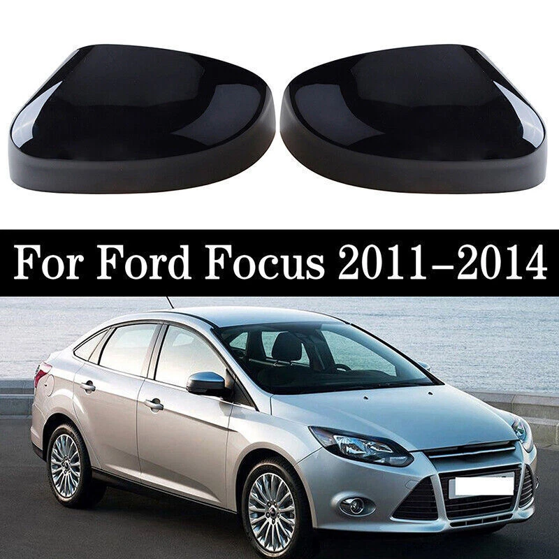Pair Rear View Mirror Cover Cap Gloss Black For Ford Focus 2012 2013 2014