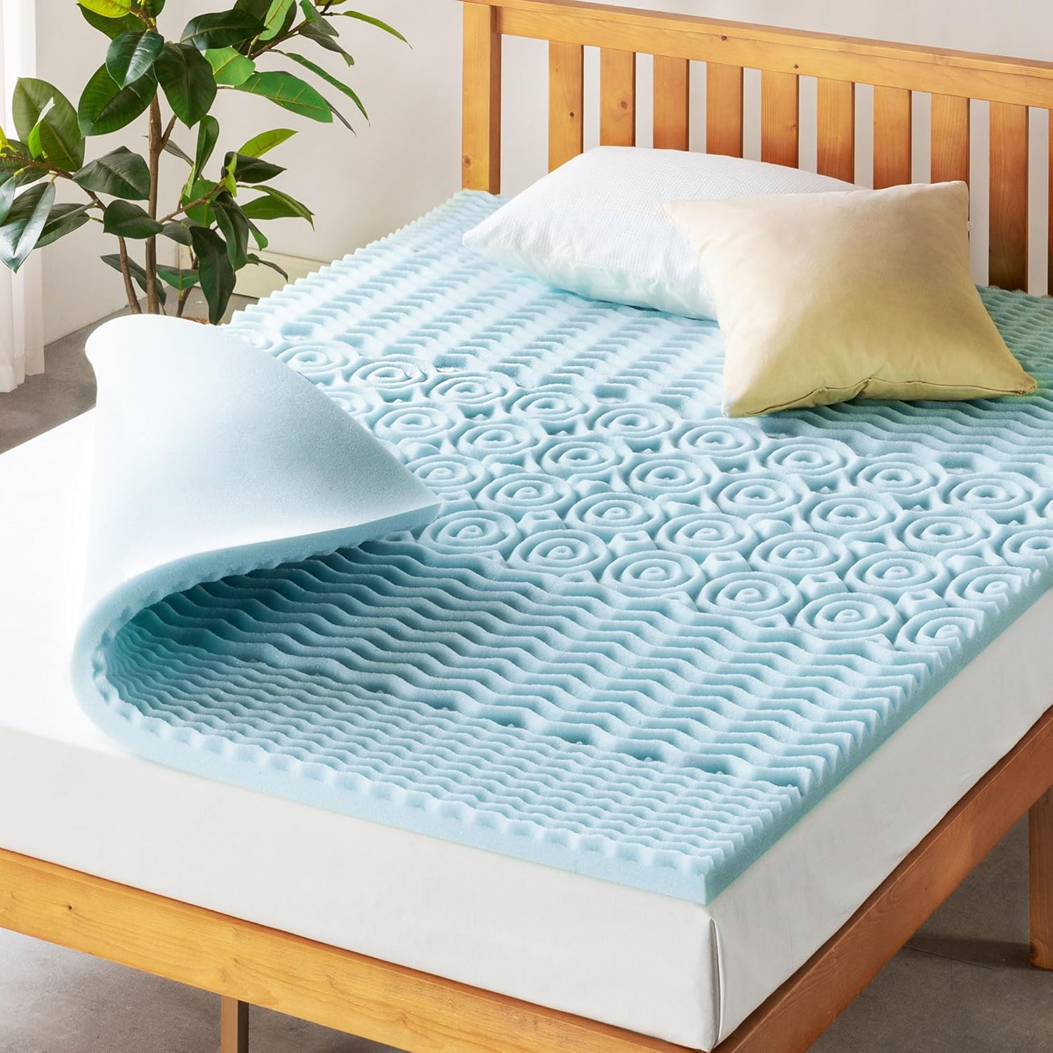 2 Inch 5-Zone Memory Foam Mattress Topper, Cooling Gel Infusion, Full, Blue