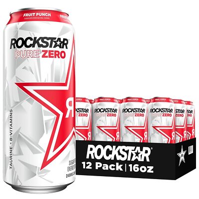(12 Pack) Rockstar Pure Zero Energy Drink with Taurine, Fruit Punch, 16 Ounce