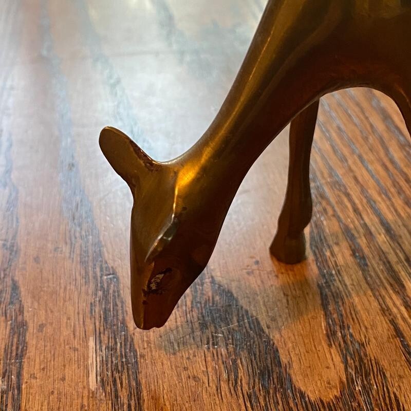 Vintage Pair of Solid Brass Deer Figures Buck & Doe Reindeer Made in