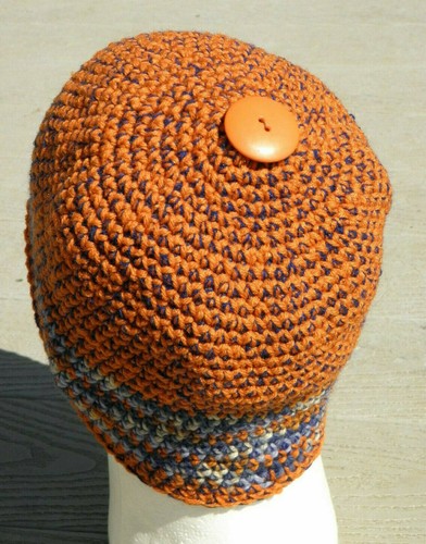 Deep Orange & Blue Medium Crocheted Beanie - Handmade by Michaela - 第 4/5 張圖片