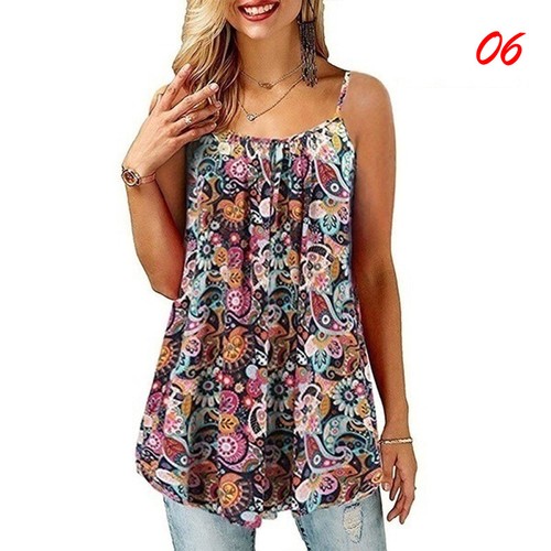 Women Fashion Floral Print T Shirt Sleeveless Tank Vest T Shirt Summer Loose Top - Picture 18 of 19