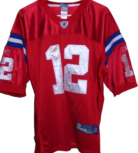 TOM BRADY NEW ENGLAND PATRIOTS ON FIELD RED REEBOK SEWN JERSEY MENS 50