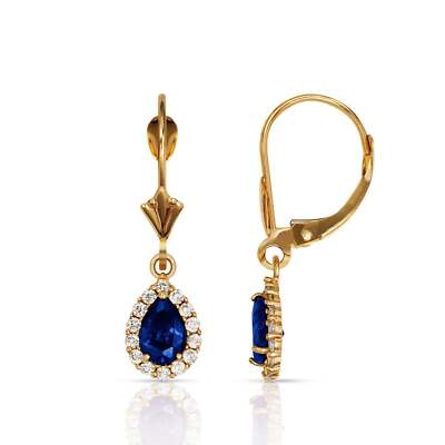 14k Yellow Gold Halo CZ Tear Drop Dangle Leverback Earrings