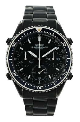 Seiko 37mm Men's Chronograph Black PVD Vintage Quartz Watch! Ref