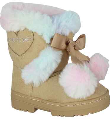 BEBE - Size: 6 - Faux Fur Trim & Lined Pull-On Pom-Pom Winter Boots - NEW!