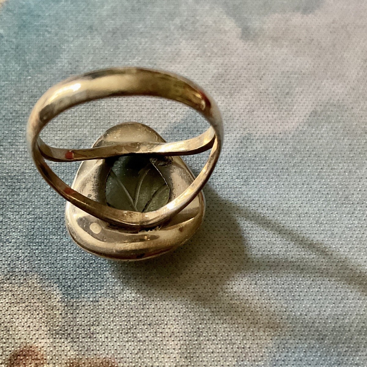 Bague Ancienne En Argent Massif Avec Intaille Citrine - Pierre Gravée Jaune - Style Marquise Et Camée - Occasion