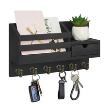Key and Mail Holder For Wall, Mail Organizer Wall Mount with 6 Hooks and Storage