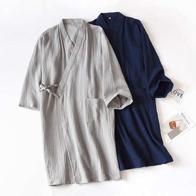  100% cotton crepe gown women's thin Japanese kimono bathrobe solid semi pajamas