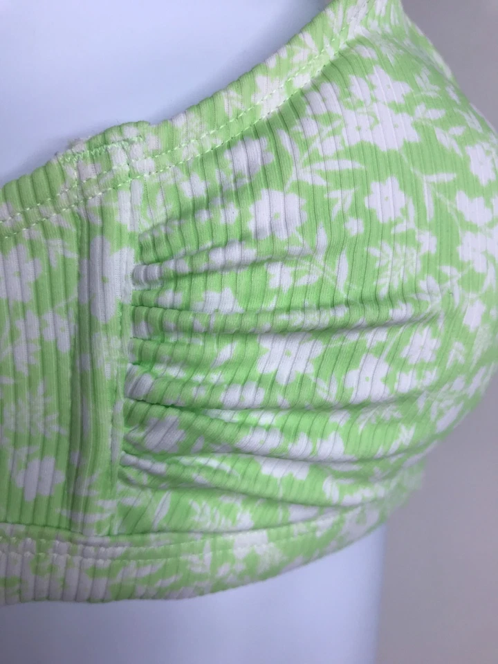 Top de bikini Xhilaration blanco lima floral acanalado frente anudado juniors talla D-DD Foto 3 de 4