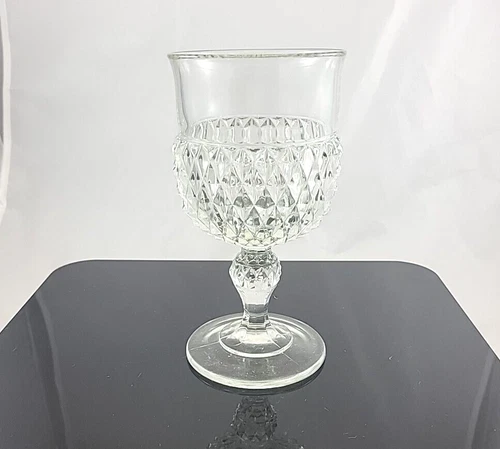 Vintage Indiana Glass DIAMOND POINT CLEAR 6 3/8” 12 oz. Wine Water Goblets