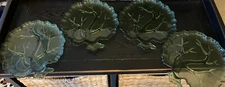 Vintage Hazel Atlas Tree Of LIfe Green Glass Snack Plates.  Plates Only Set Of 4