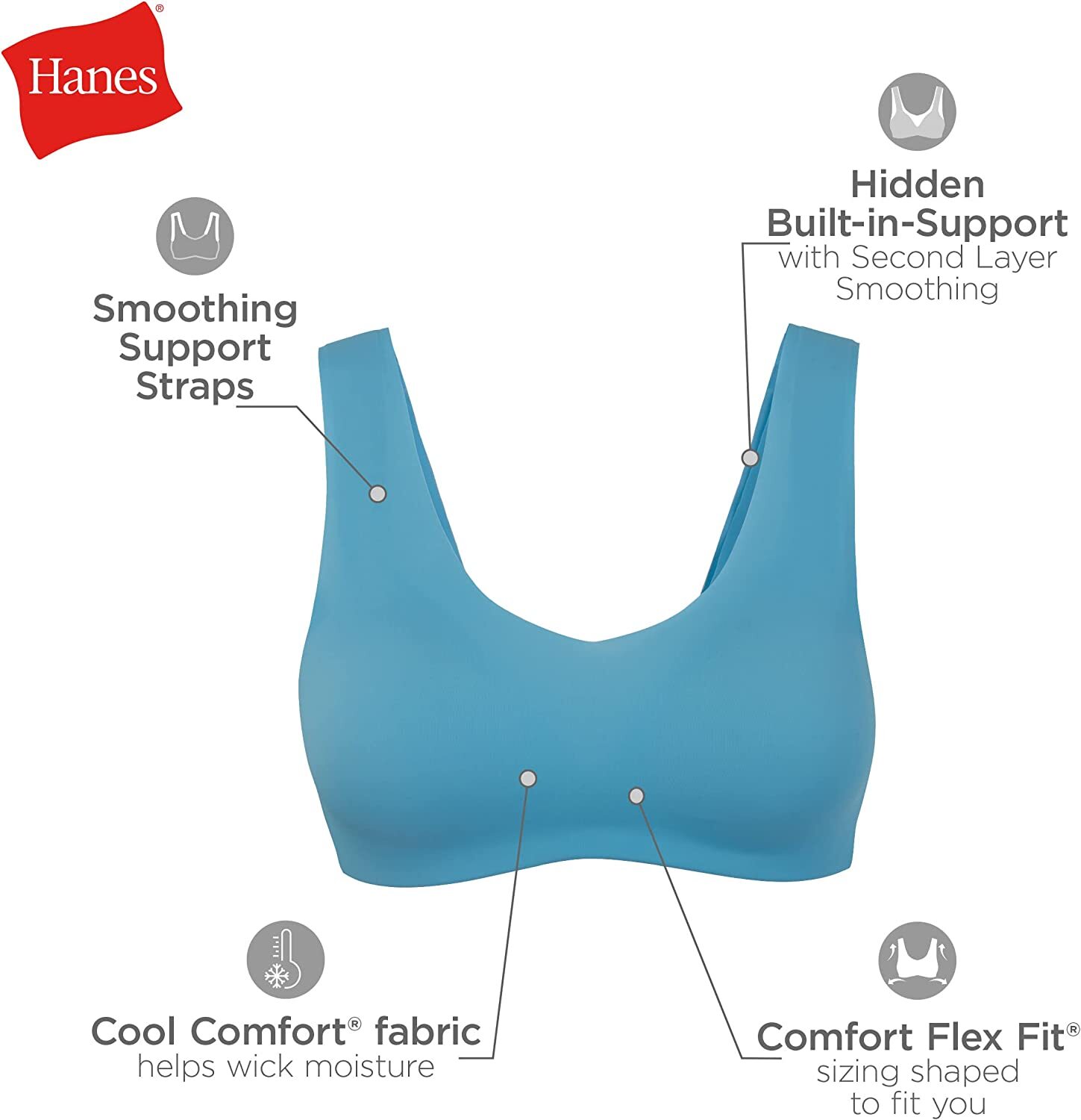 Hanes Ultimate Ultra Comfort Support Strap Wireless Bra DHHU39 Celadon