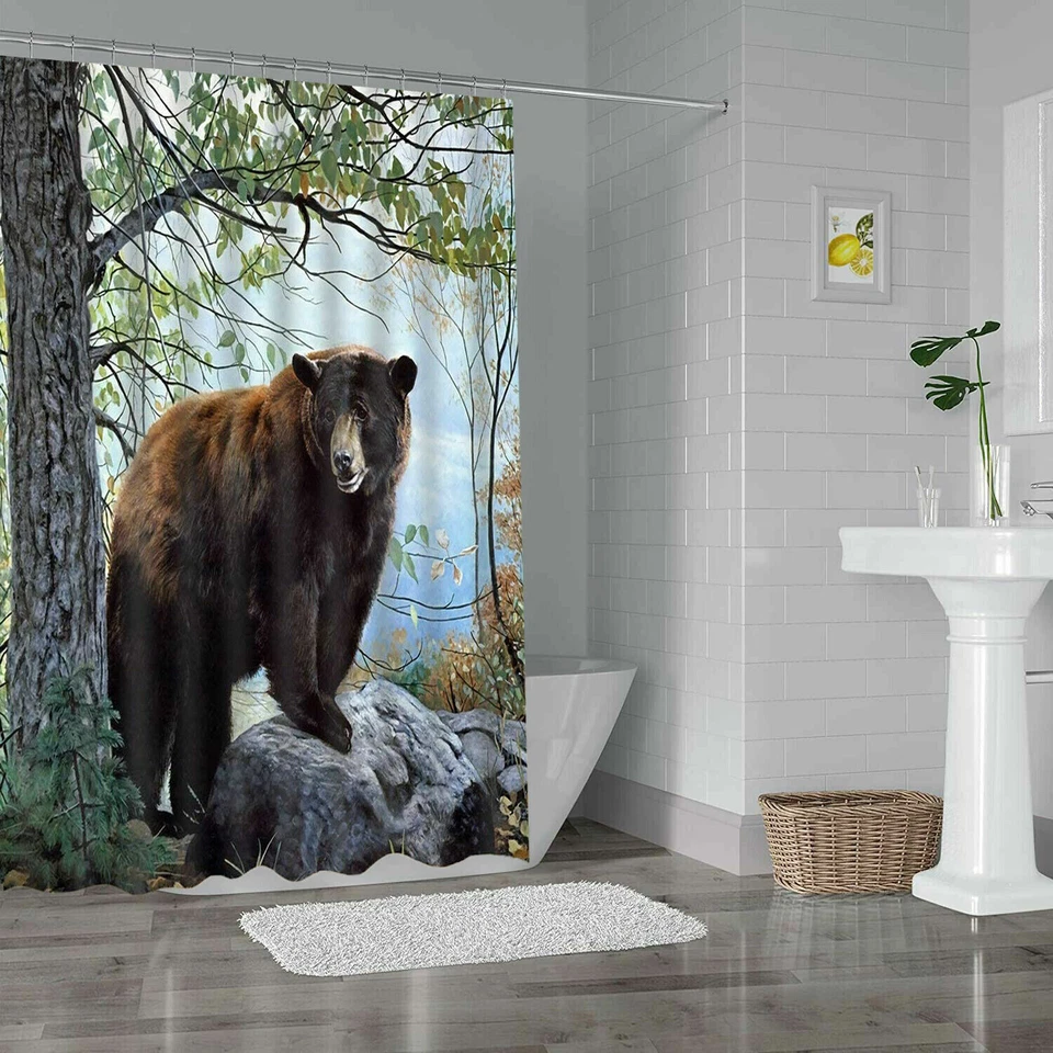 Oso Marrón Cortina de Ducha Tela Animales Tema Baño Decoración Impermeable 72 Pulgadas Foto 2 de 4