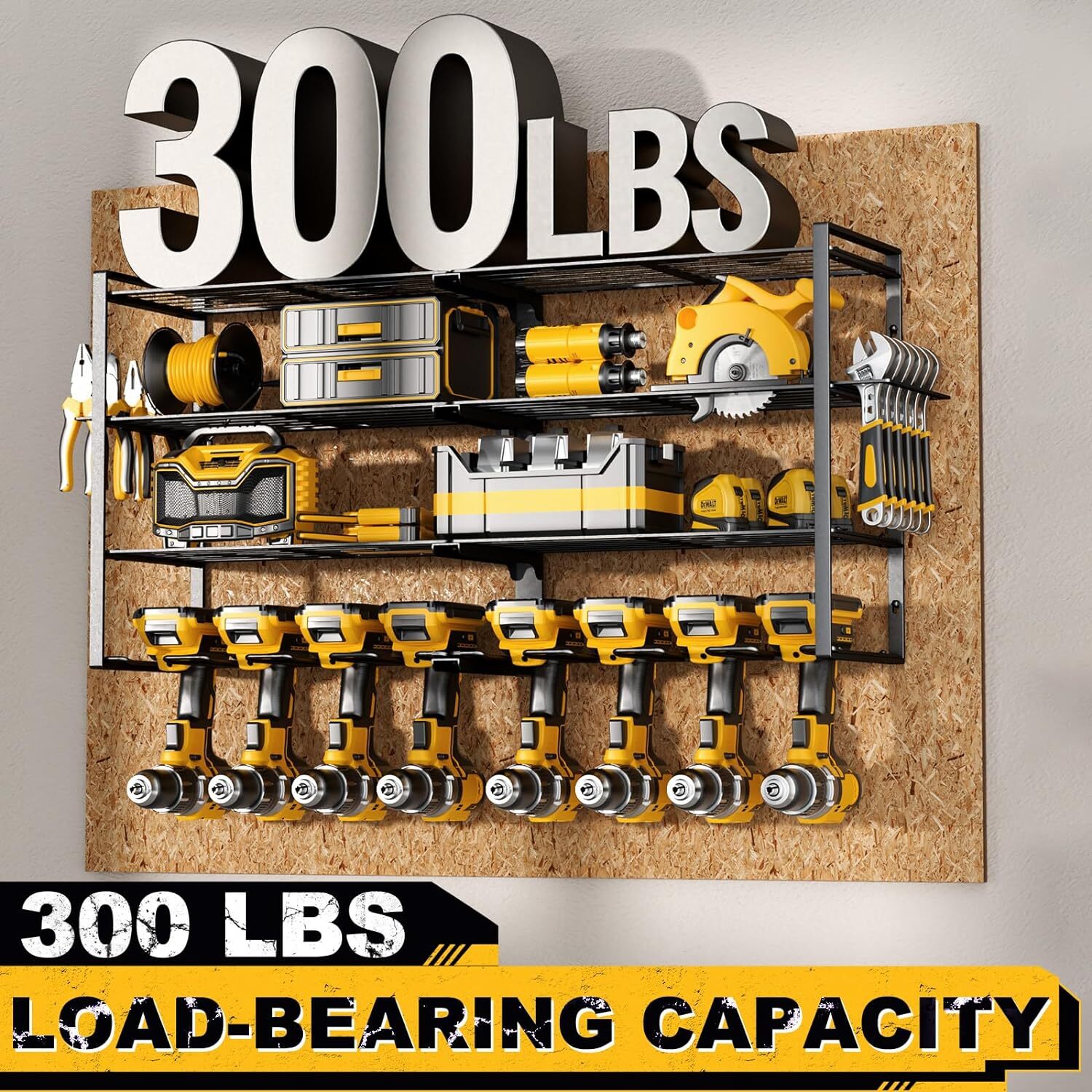 Power Tool Organizer Wall Mount,Extended Large Heavy Duty 8 Drill Holder,4 Layer