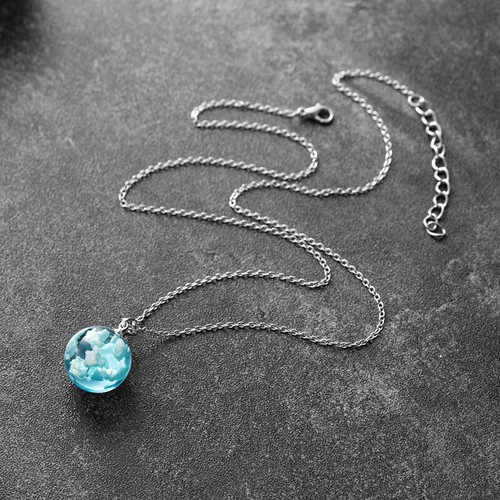 Resin Ball Moon Pendant Necklace Blue Sky White Cloud Chain Necklace JewelrO~HQ - Bild 5 von 14