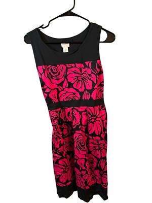Motherhood Maternity Womens Black Pink Floral Belted Fit & Flare Dress Sz Large