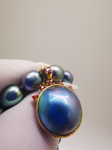 Real 15mm Huge Mabe Pearl Hallmarked 18ct Solid Gold Tahitian Beads Red Diamond - Picture 14 of 24