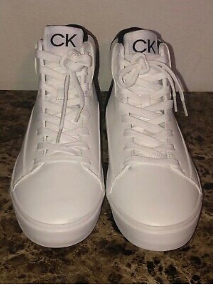 クールカレアン ホワイト スニーカー レトロスタイル Calvin Klein Men's Sneakers (Rare) White/Black High Top New