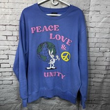 Looney Tunes Bugs Bunny Peace Love Unity Globe Sweatshirt Mens Sz Large XL Blue