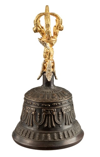 Bell Buddhist Tibetan With Dorje Vajra And Case - H 15 CM Nepal #4817 - Picture 5 of 14