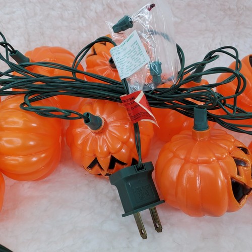 Vintage Blow Mold Pumpkin Jack-o-Lantern Halloween String Lights Set of 2 - Picture 2 of 3