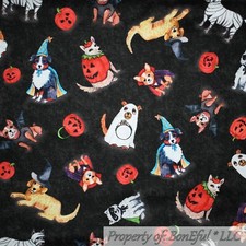 BonEful FABRIC FQ Cotton Quilt Black Orange Pumpkin Halloween Dog Breed Bat Mask