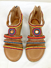 Nina Girls size 13 8-9 Year Old Sandals Flats with Beads Leather
