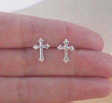 Sterling Silver Cross Earrings/Silver Cross Stud Earrings/Crucifix Earrings/UK