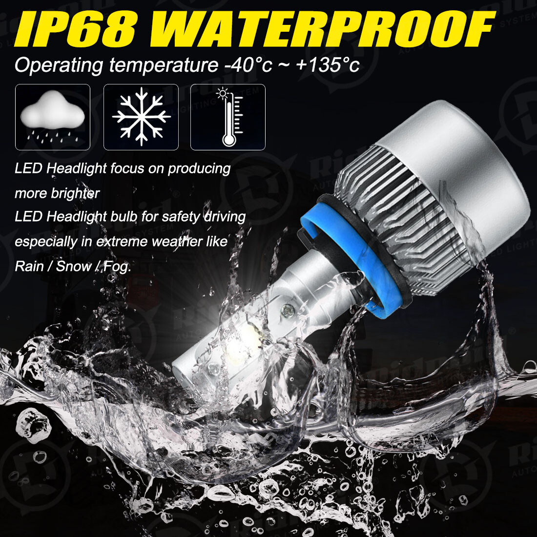 Super Bright H11/H8/H9 LED Headlight Bulbs Kit - 6000K White, 285000LM, For Cars & Trucks