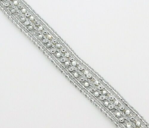 FCL 2 Yrd Fine Metallic Stone Zari Cutwork Sari Dupatta Sewing Lace Trim Border - Picture 16 of 67