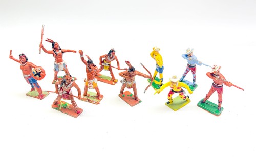 Vintage Cherilea West Cowboys Indianer Indianer Kunststoff Figuren x10 L17 - Bild 1 von 10