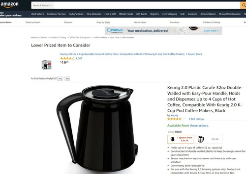KEURIG 2.0 Black Plastic 32 oz. Carafe - Picture 5 of 8
