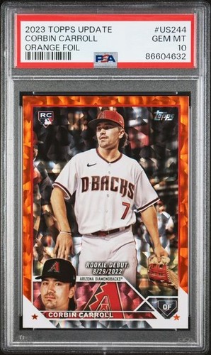 2023 TOPPS UPDATE #US244 CORBIN CARROLL /299 ORANGE FOIL RC PSA 10