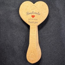 20 Pcs Handmade With Love Heart Tags Kraft Paper "Thank You" Label Seller Loops