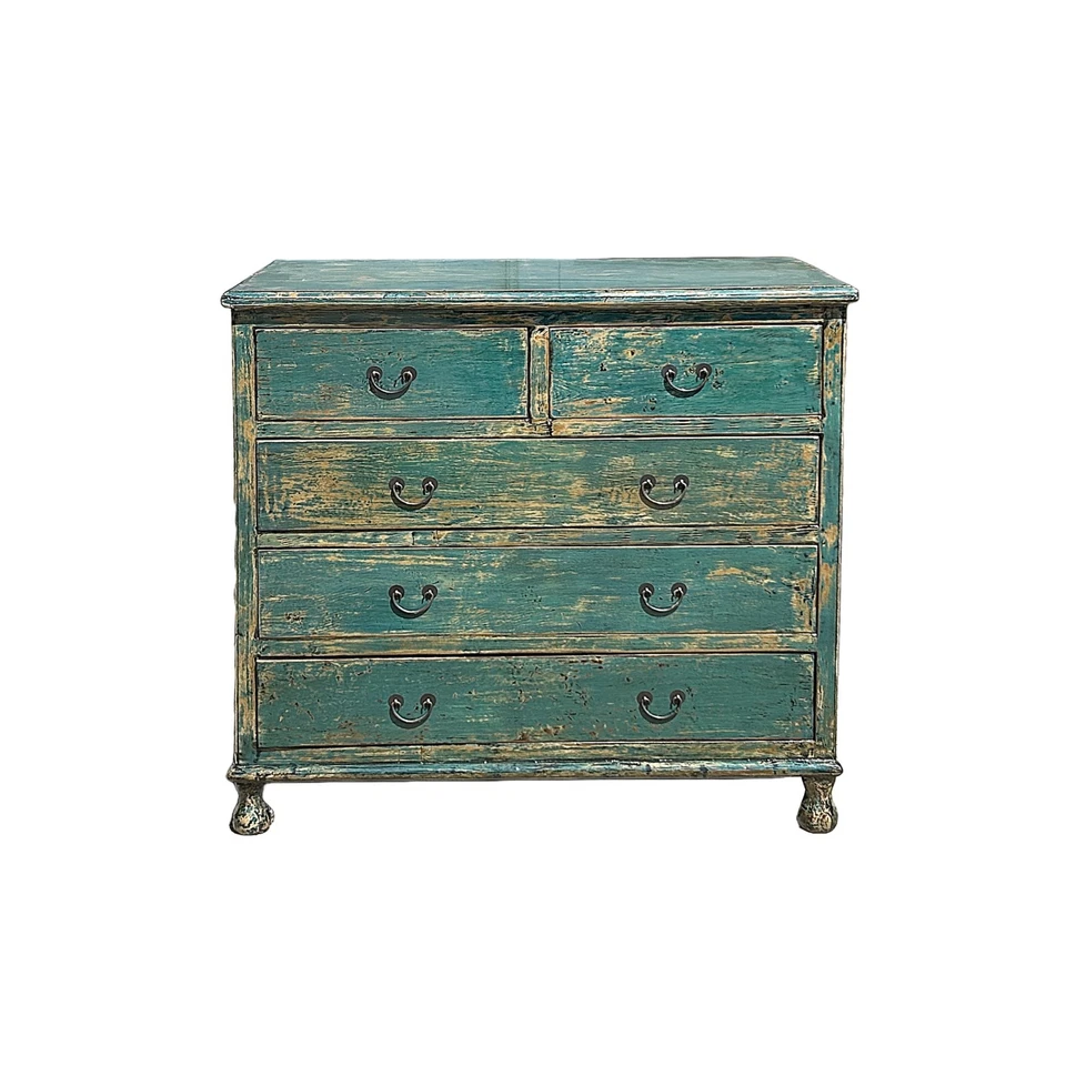 Armario aparador de almacenamiento Credenza de 5 cajones azul verdoso envejecido ws4709 Foto 2 de 4