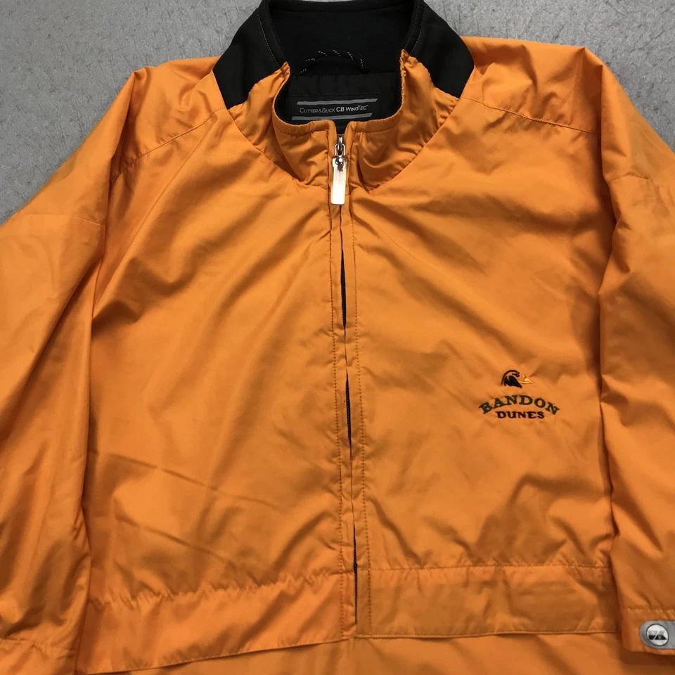 Bandon Dunes Golf Jacket Mens XL Orange Yellow Cutter Buck Windbreaker 1/4 Zip - Image 2 of 4