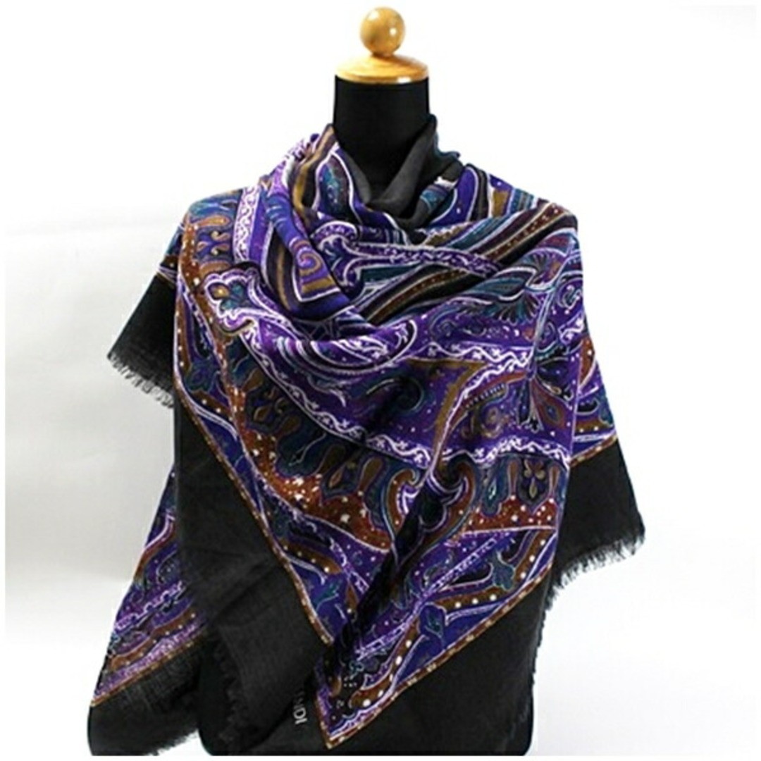 FENDI Wool Large Scarf Stole Dark Gray x Purple Paisley Women's thumbnail 3