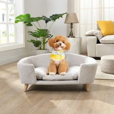 Elevated Dog Bed Frame for S Dog Corduroy Pet Couch Bed Rubber Wood Legs Beige