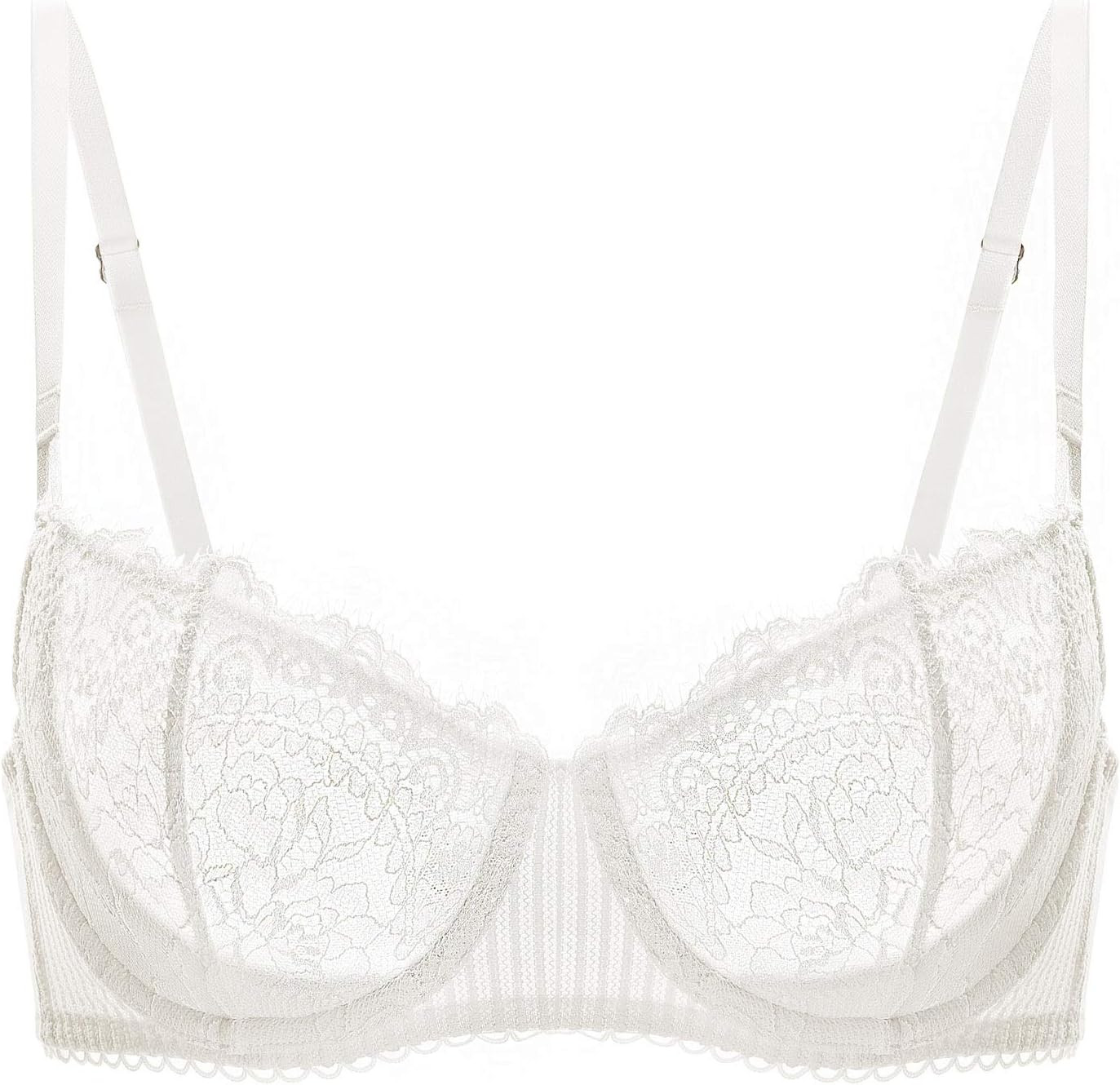 Women'S Sexy Lace Push up plus Size Bra Sheer Balconette Underwire Unlined