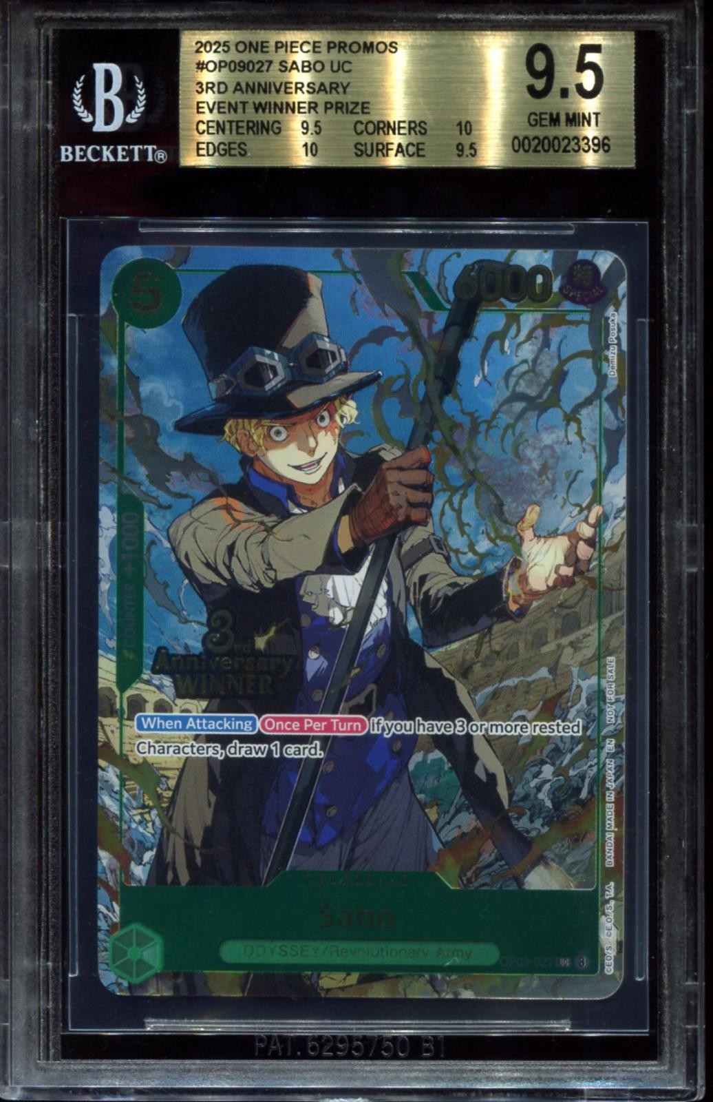 Sabo OP09-027 Bgs 9.5 3rd Anniversary Event Winner Prize One Piece Card