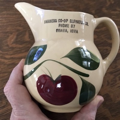 FARMERS CO-OP ELEVATOR CO. VINTAGE WATT POTTERY PITCHER, ONAWA, IOWA