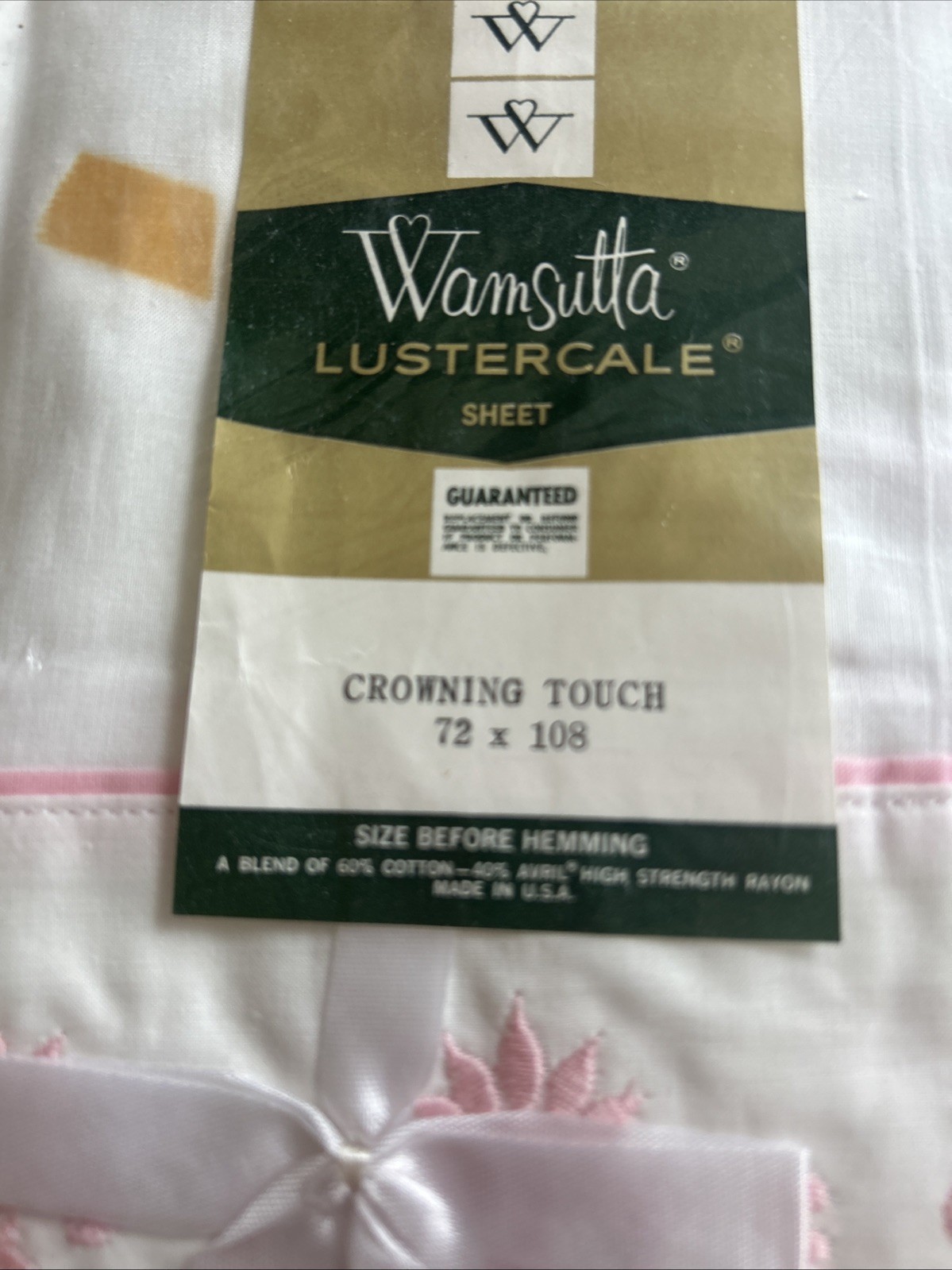 Vintage Wamsutta Lustercale Sheets – “Crowning Touch” Pattern – Pink Embroidery