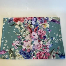 Easter Placemats Set Of 4 Bunny Floral Pink Blue Teal Butterflies Rubber Backs