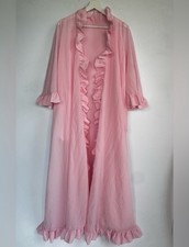 Vintage Pink Sheer Peignoir Robe Dressing Gown With Ruffles Bell Sleeves Medium