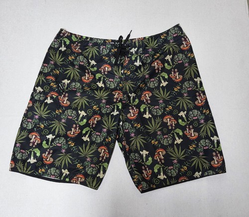 Men's L-R-G Board Shorts Size 38 Mushroom Pot Leaf All Over Pattern 10" Inseam