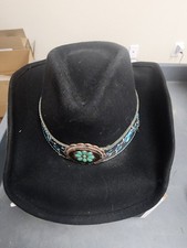 Bullhide By Montana "ALL FOR GOOD" Women Large Cowboy Hat Black Wool Turquoise