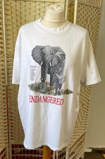 GALT AND SAND VINTAGE T-SHIRT ENDANGERED ELEPHANTS Screen printed white L  SAN