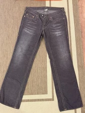 True Religion Ricky Mens Jeans Black Wash Micro Corduroy Size 34 Straight Leg